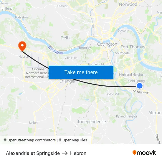 Alexandria at Springside to Hebron map