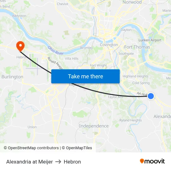 Alexandria at Meijer to Hebron map