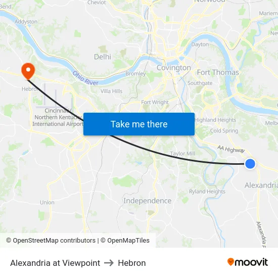 Alexandria at Viewpoint to Hebron map