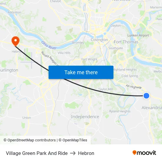 Village Green Park And Ride to Hebron map
