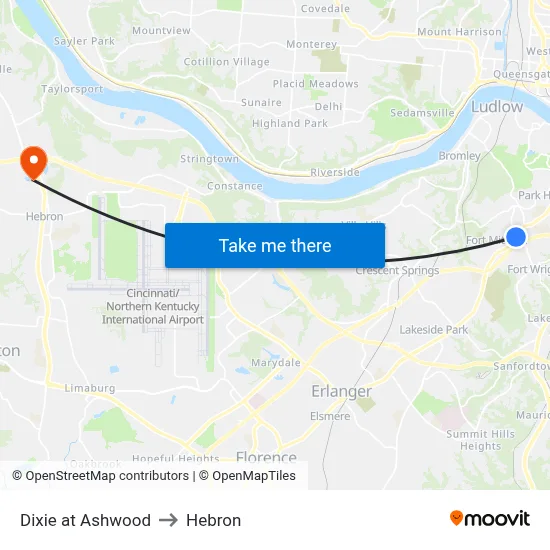 Dixie at Ashwood to Hebron map
