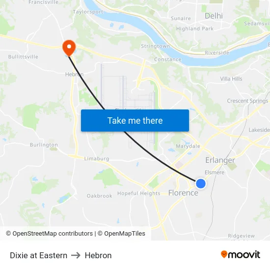 Dixie at Eastern to Hebron map