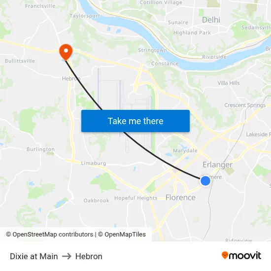 Dixie at Main to Hebron map