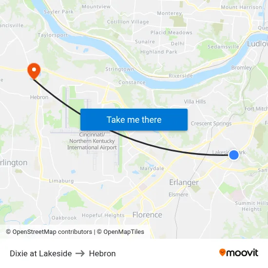 Dixie at Lakeside to Hebron map