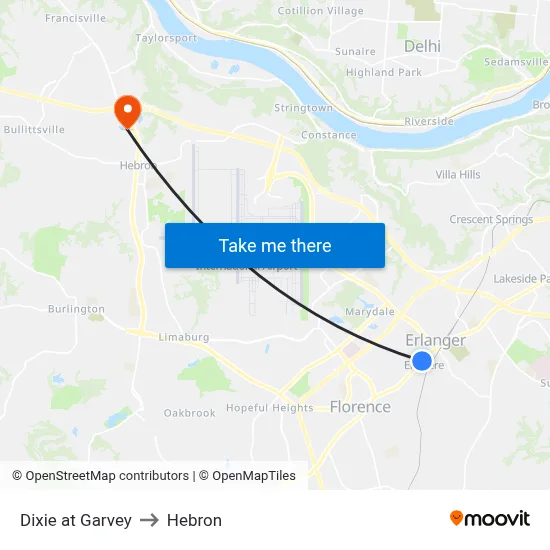 Dixie at Garvey to Hebron map