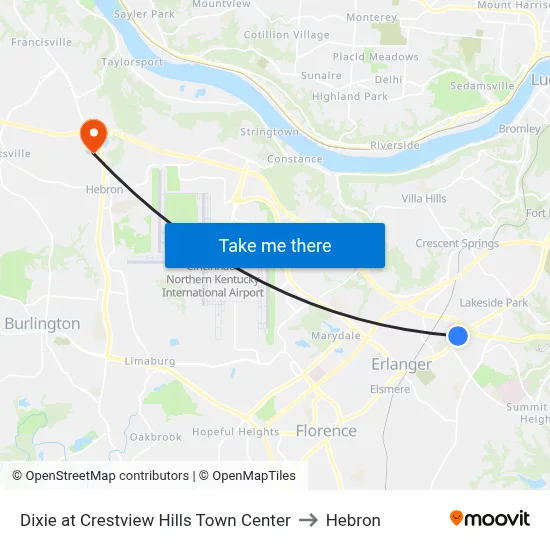 Dixie at Crestview Hills Town Center to Hebron map