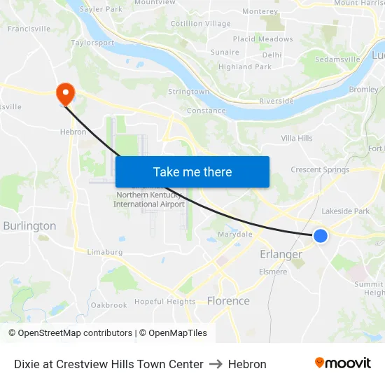 Dixie at Crestview Hills Town Center to Hebron map