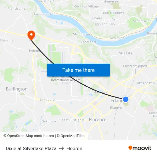 Dixie at Silverlake Plaza to Hebron map