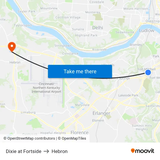 Dixie at Fortside to Hebron map