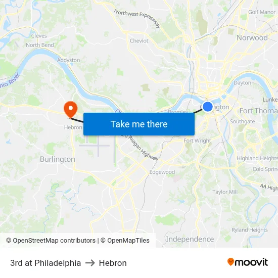 3rd at Philadelphia to Hebron map