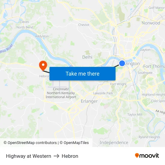Highway at Western to Hebron map