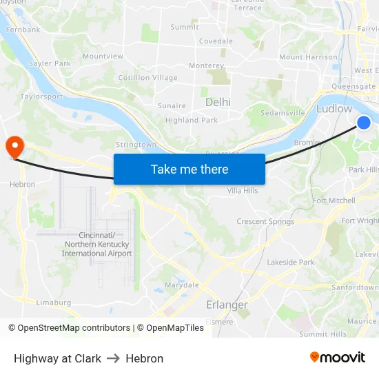 Highway at Clark to Hebron map