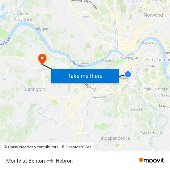 Monte at Benton to Hebron map