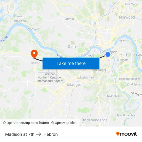 Madison at 7th to Hebron map