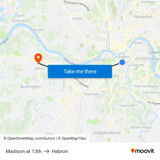 Madison at 13th to Hebron map