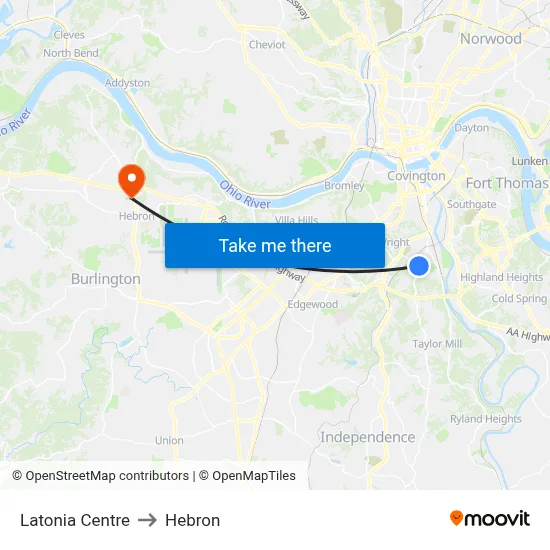 Latonia Centre to Hebron map