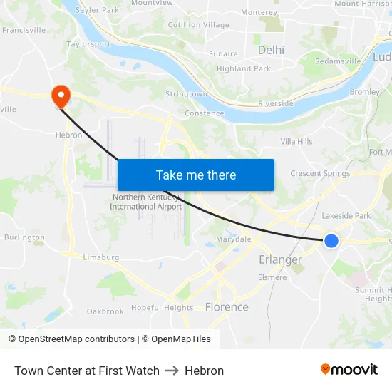 Town Center at First Watch to Hebron map
