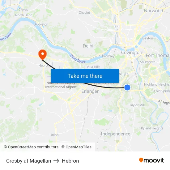 Crosby at Magellan to Hebron map