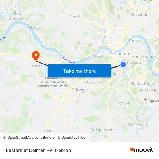Eastern at Delmar to Hebron map