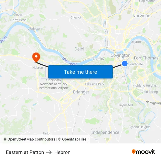 Eastern at Patton to Hebron map