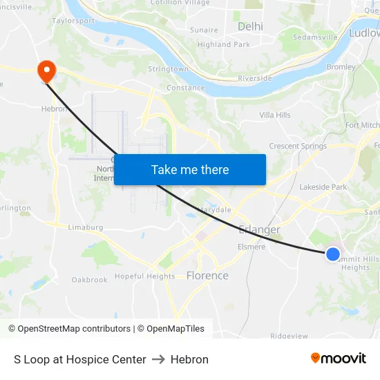 S Loop at Hospice Center to Hebron map