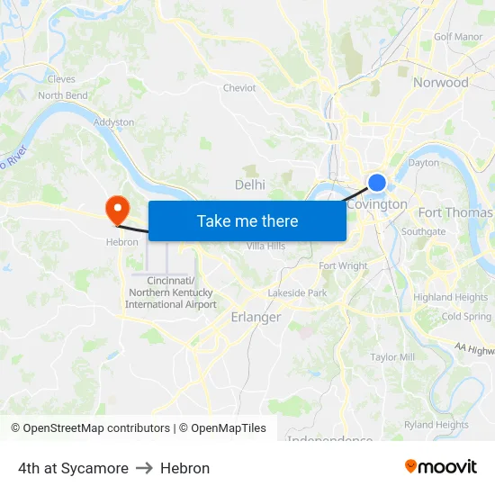 4th at Sycamore to Hebron map