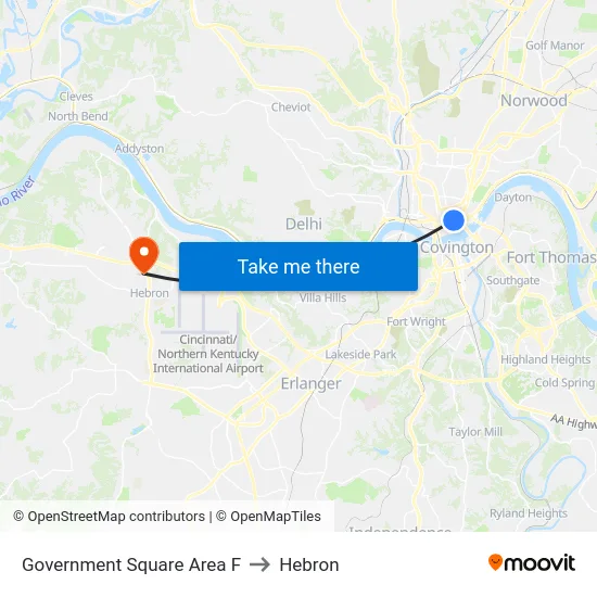 Government Square Area F to Hebron map