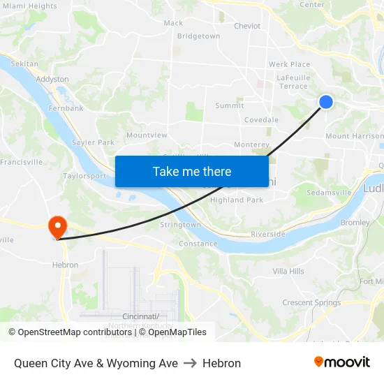 Queen City Ave & Wyoming Ave to Hebron map