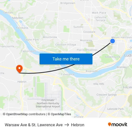 Warsaw Ave & St. Lawrence Ave to Hebron map