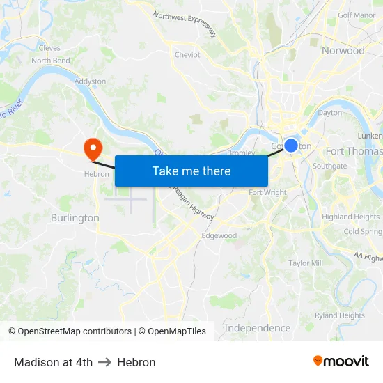 Madison at 4th to Hebron map