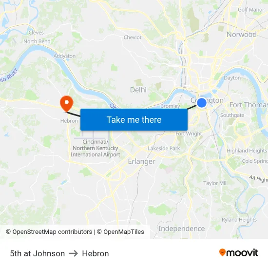 5th at Johnson to Hebron map