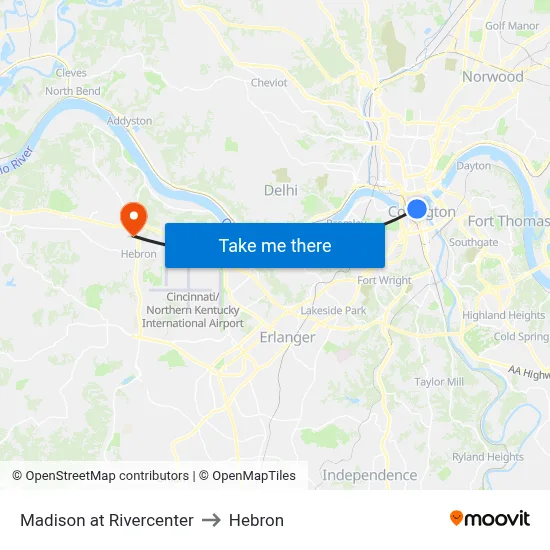 Madison at Rivercenter to Hebron map