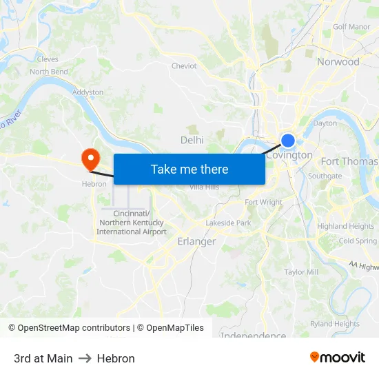 3rd at Main to Hebron map