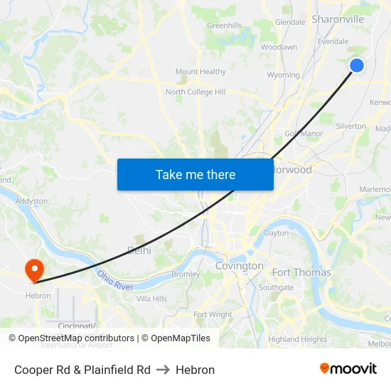 Cooper Rd & Plainfield Rd to Hebron map