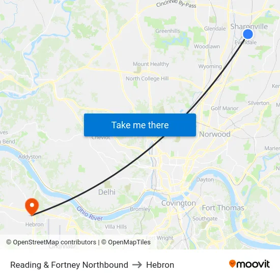 Reading & Fortney Northbound to Hebron map