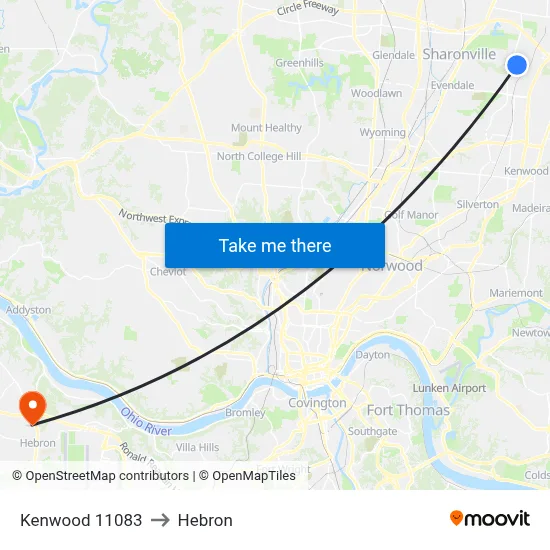 Kenwood 11083 to Hebron map