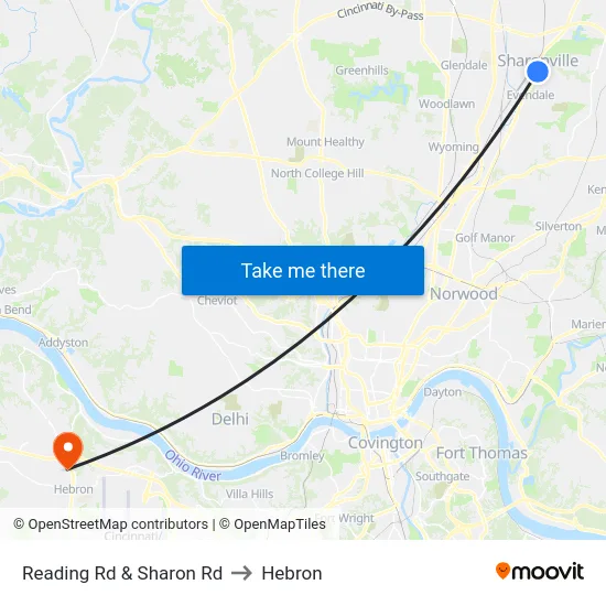 Reading Rd & Sharon Rd to Hebron map
