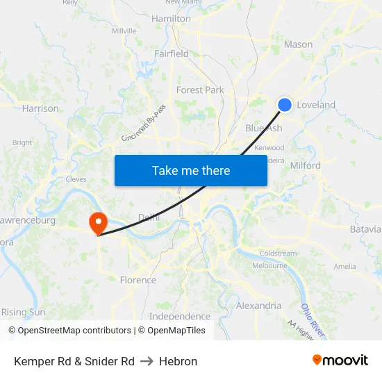Kemper Rd & Snider Rd to Hebron map
