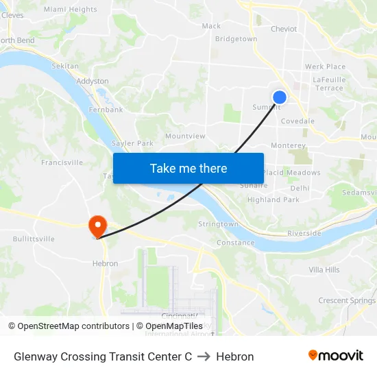 Glenway Crossing Transit Center C to Hebron map