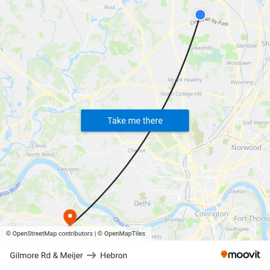 Gilmore Rd & Meijer to Hebron map