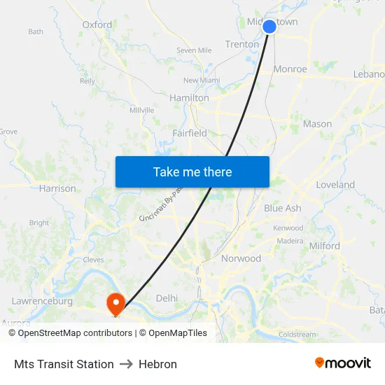 Mts Transit Station to Hebron map