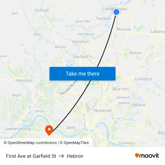 First Ave at Garfield St to Hebron map