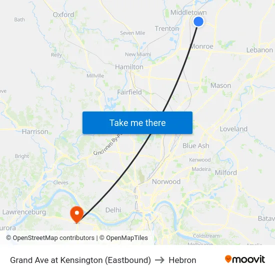 Grand Ave at Kensington (Eastbound) to Hebron map