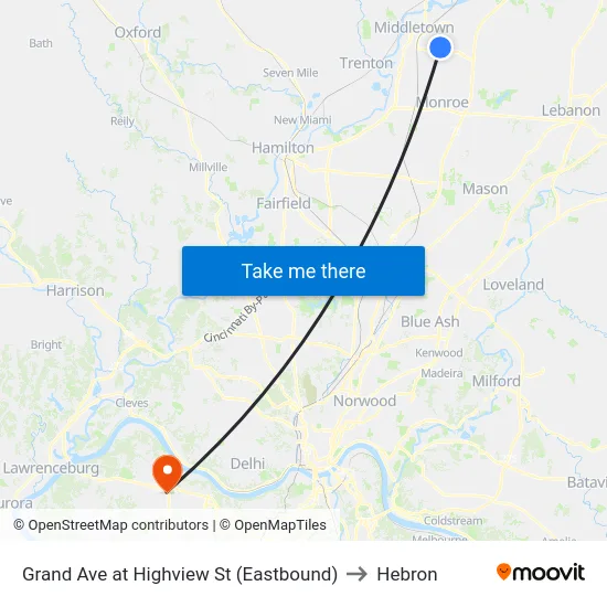 Grand Ave at Highview St (Eastbound) to Hebron map