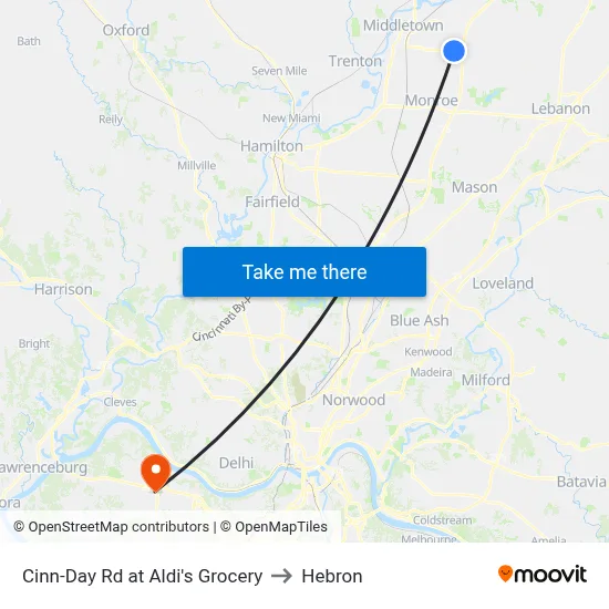 Cinn-Day Rd at Aldi's Grocery to Hebron map