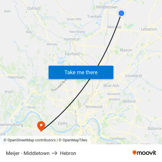 Meijer - Middletown to Hebron map