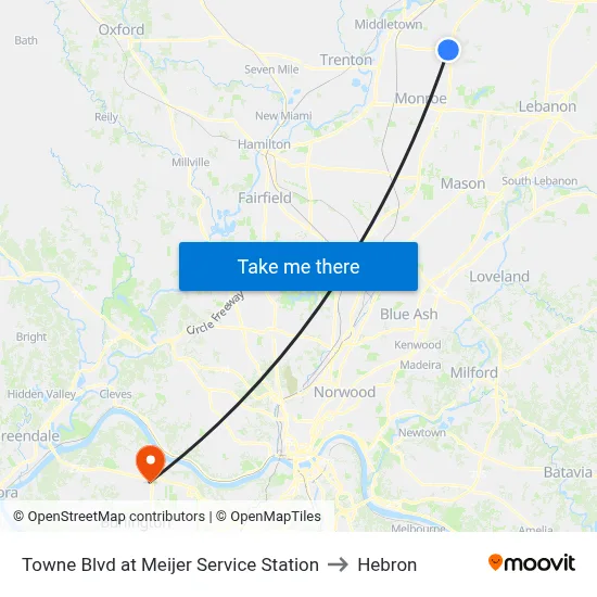 Towne Blvd at Meijer Service Station to Hebron map