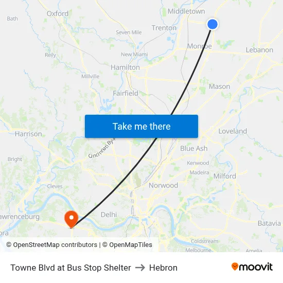 Towne Blvd at Bus Stop Shelter to Hebron map