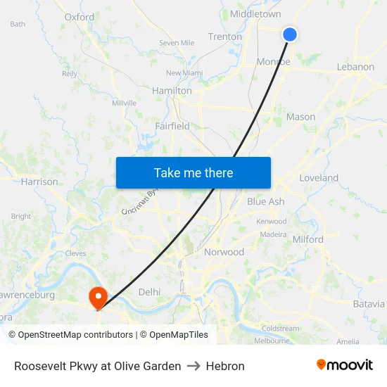Roosevelt Pkwy at Olive Garden to Hebron map
