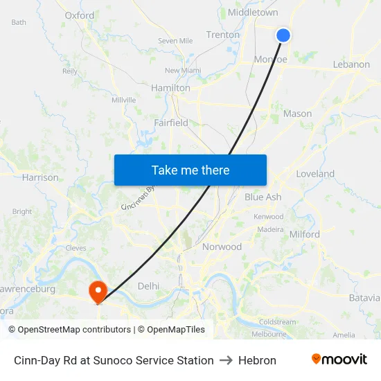 Cinn-Day Rd at Sunoco Service Station to Hebron map